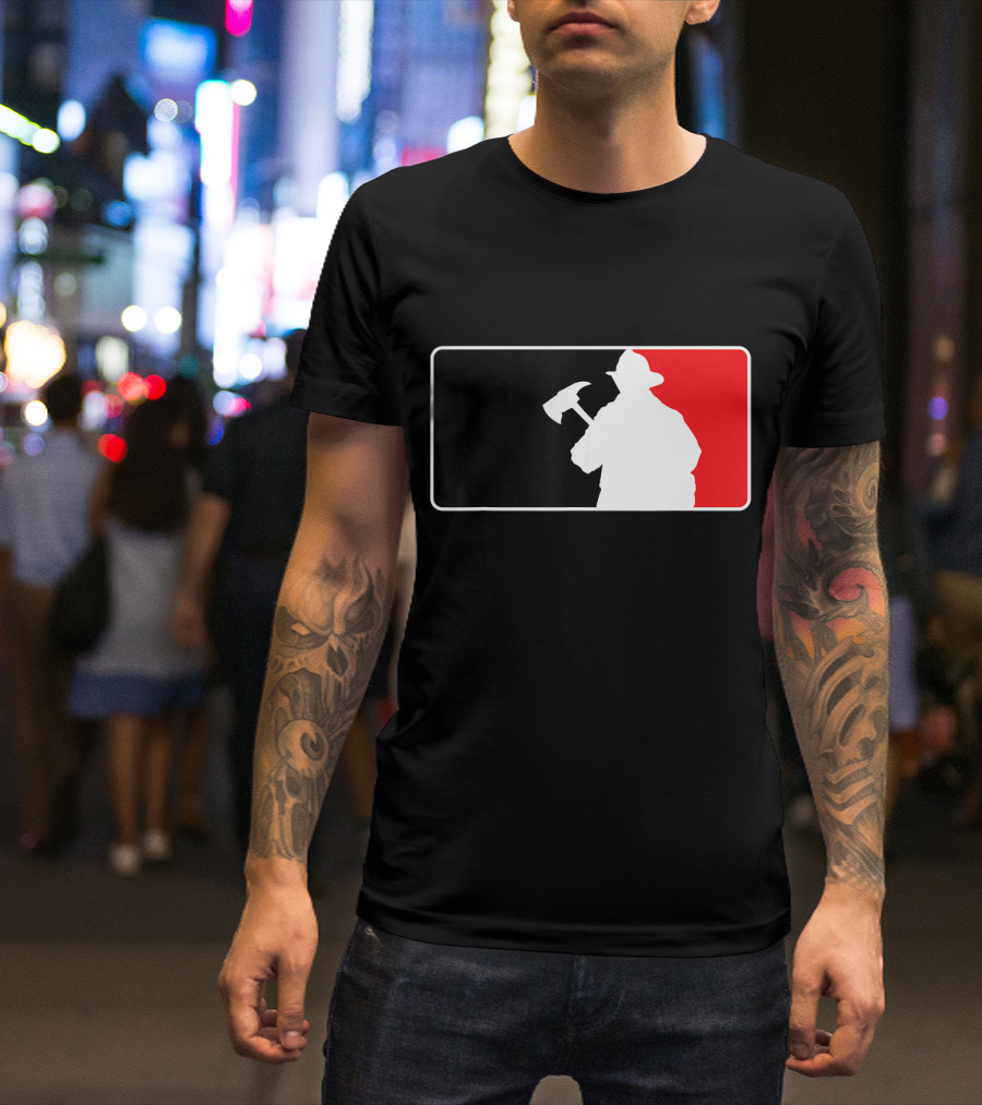 Amdesco Firefighter Holding Axe Silhouette Red Black Graphics T-Shirt