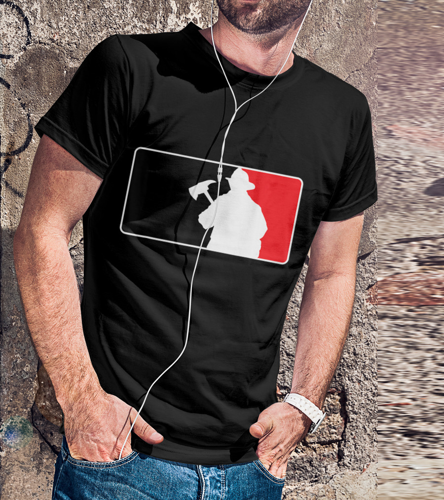Amdesco Firefighter Holding Axe Silhouette Red Black Graphics T-Shirt