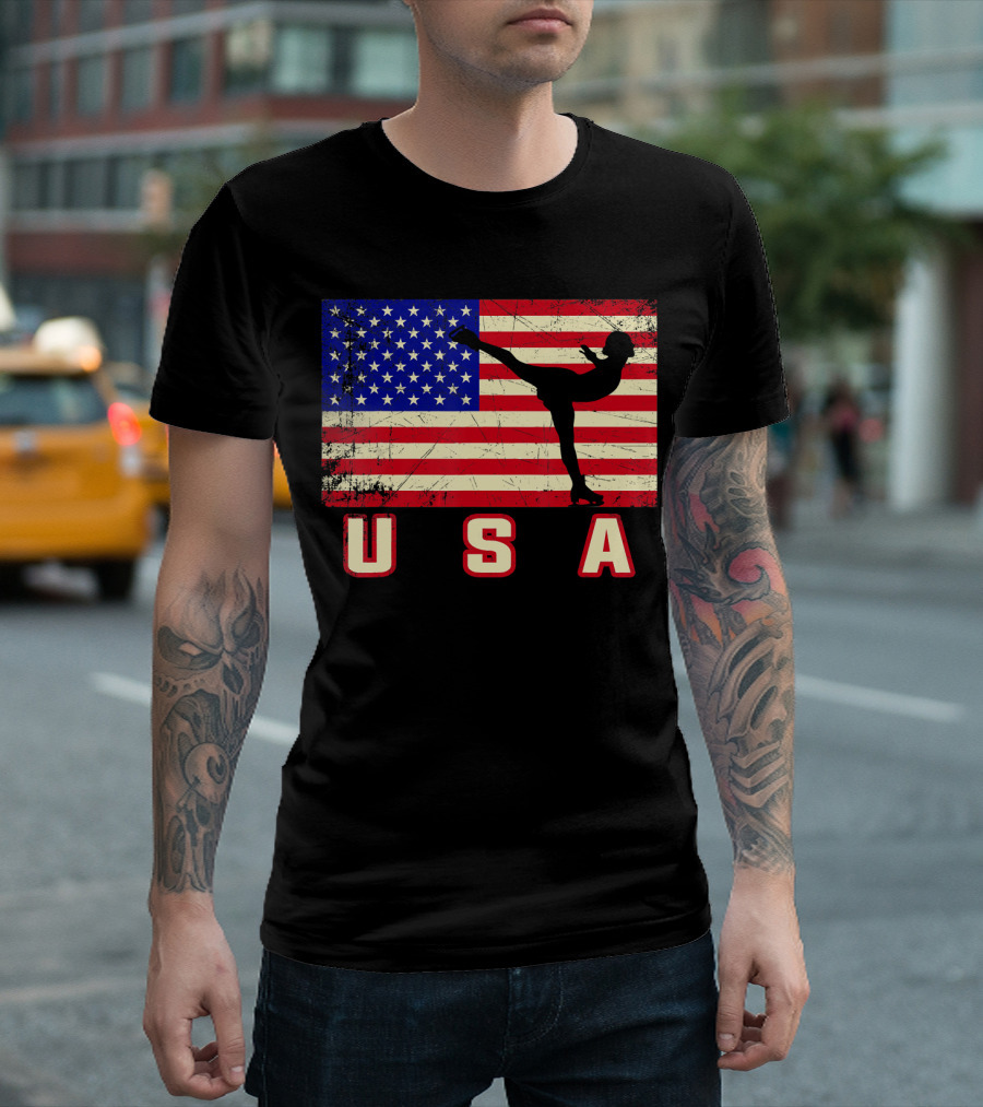 American Flag USA Figure Skating T-Shirt