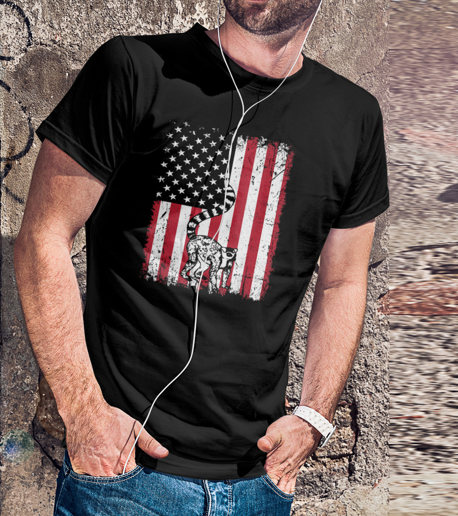 American Flag Lemur Animal Vintage 4th Of July T-Shirt