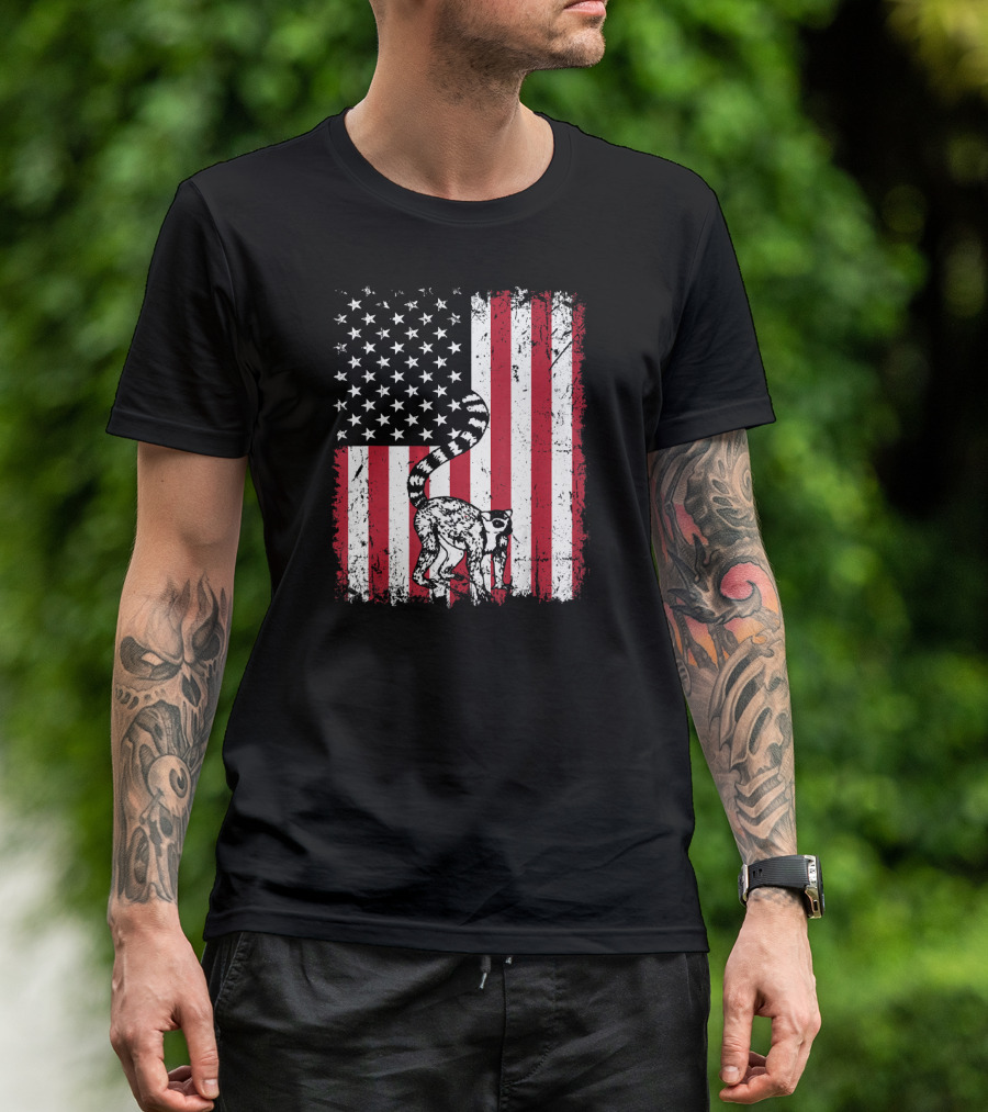American Flag Lemur Animal Vintage 4th Of July T-Shirt