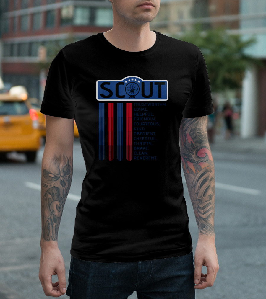 Scout American Flag Trustworthy Loyal Helpful Friendly Courteous Kind Obedient Cheerful Thrifty Brave Clean Reverent T-Shirt