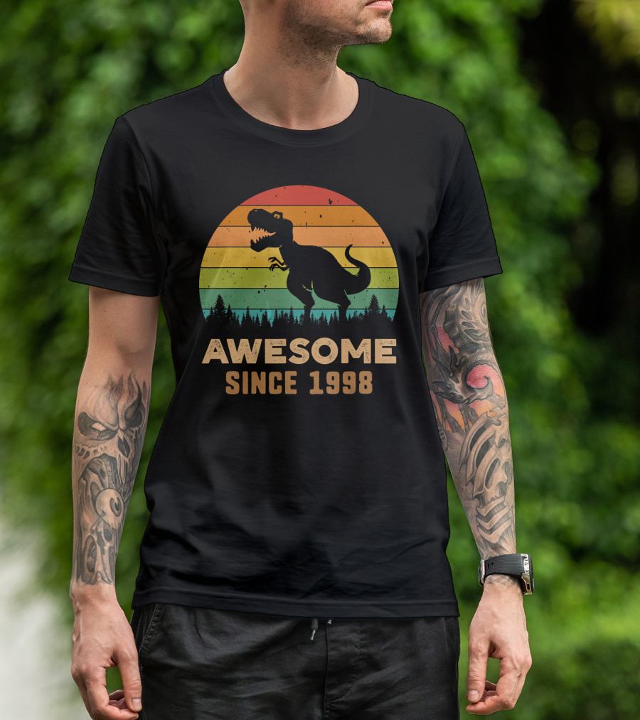 AWESOME SINCE 1998 DINOSAUR SILHOUETTE IN RETRO SUNSET T-Shirt