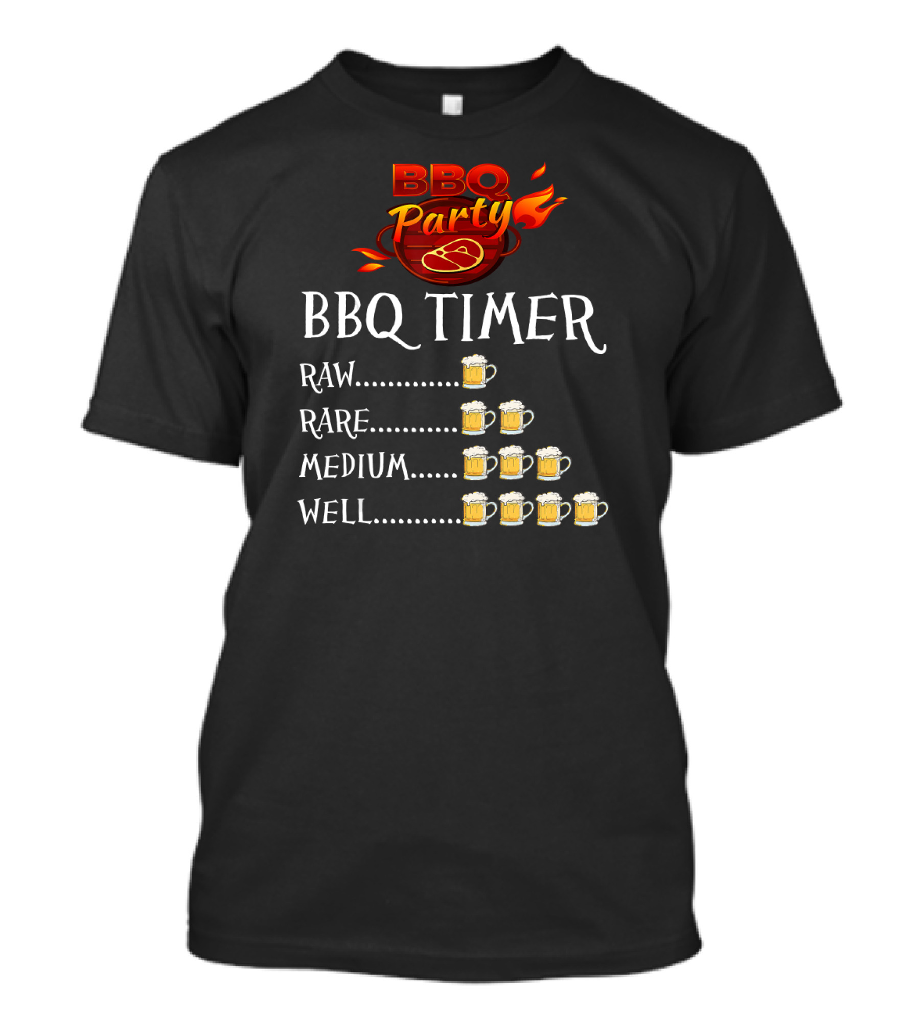 BBQ Party Timer Beer Mug Levels Raw Rare Medium Well T-Shirt