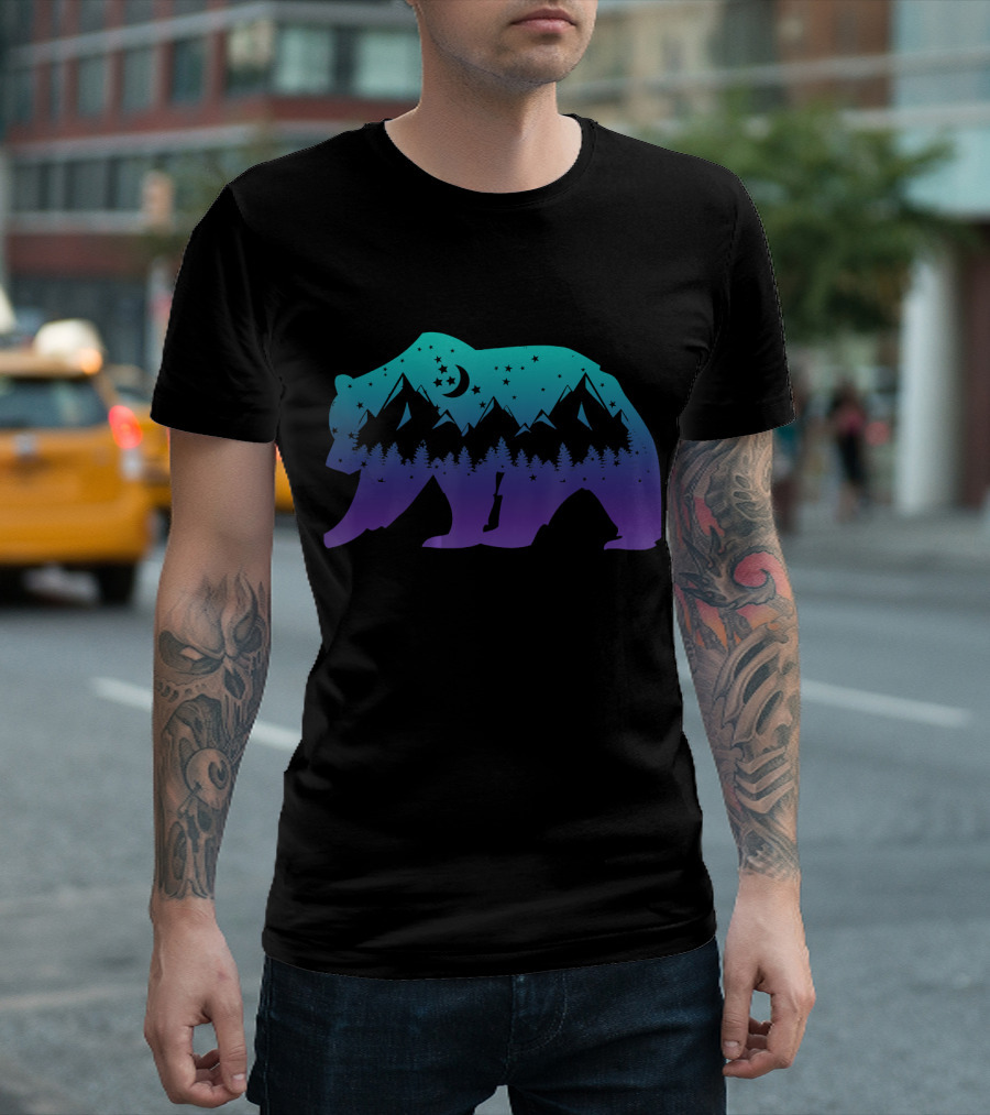 Bear Outdoor Wilderness Mountain Starry Night Wildlife Park T-Shirt