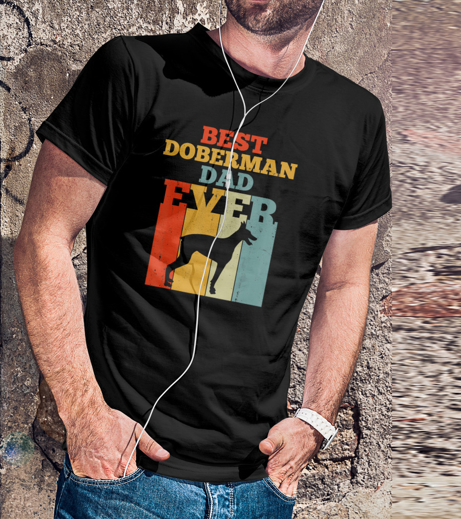 Best Doberman Dad Ever Vintage Silhouette Retro Stripes T-Shirt
