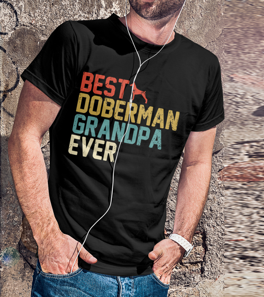 Best Doberman Grandpa Ever Retro Style Text With Dog T-Shirt