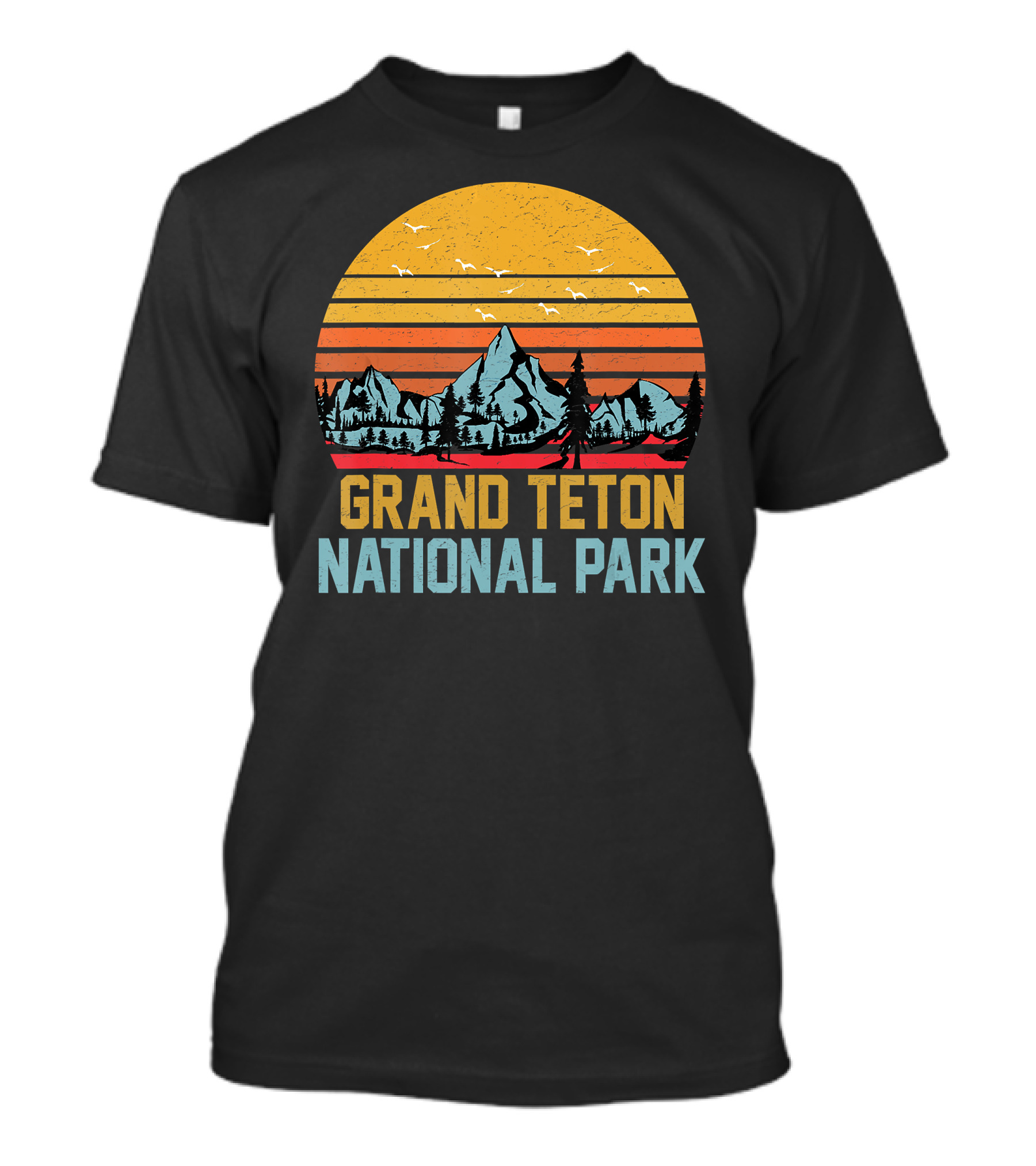 Grand Teton National Park Sunset With Mountains And Birds T-Shirt