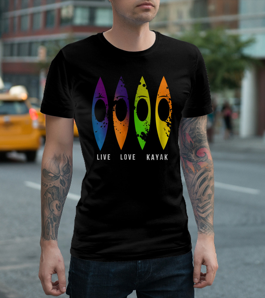 Live Love Kayak Colorful Kayaks for Outdoor Adventure T-Shirt