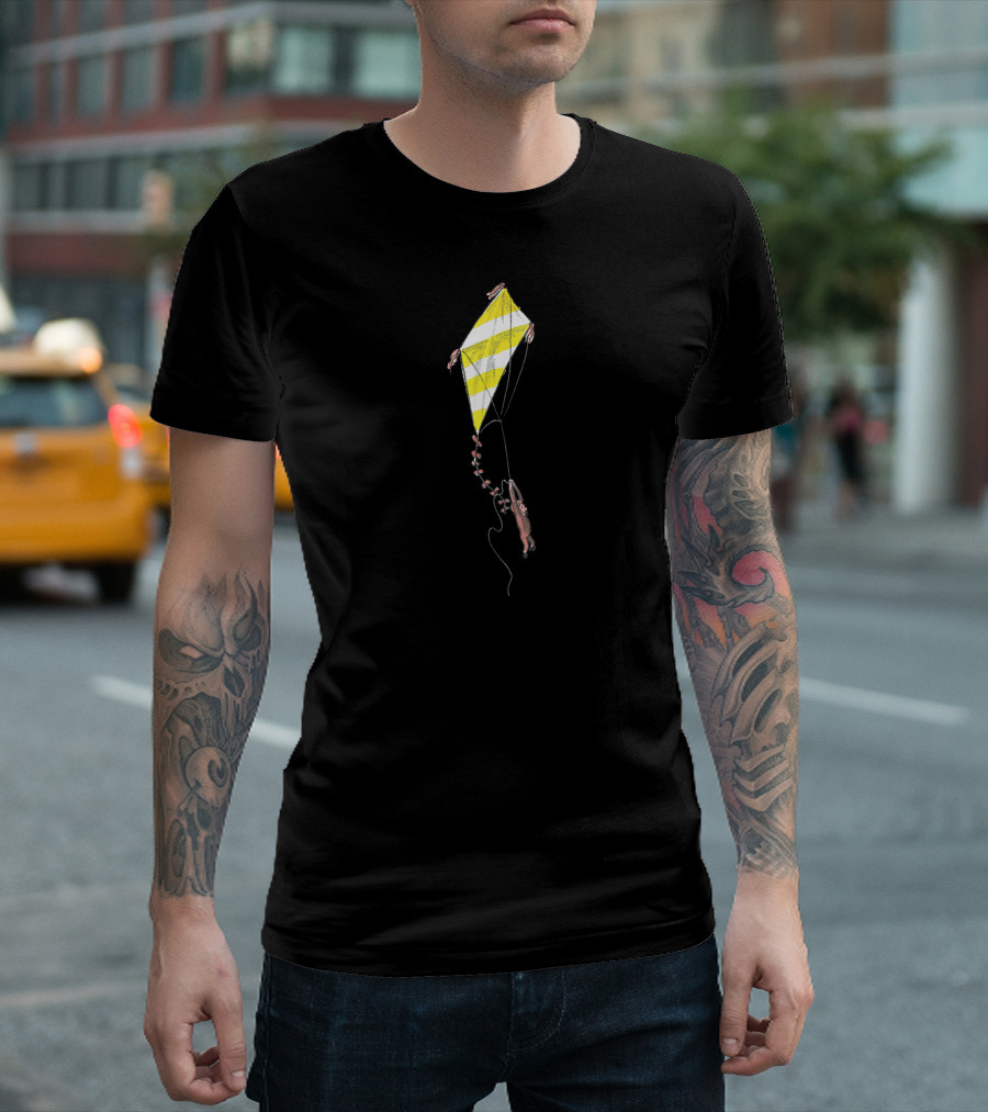 Curious George Flying Yellow Striped Kite T-Shirt