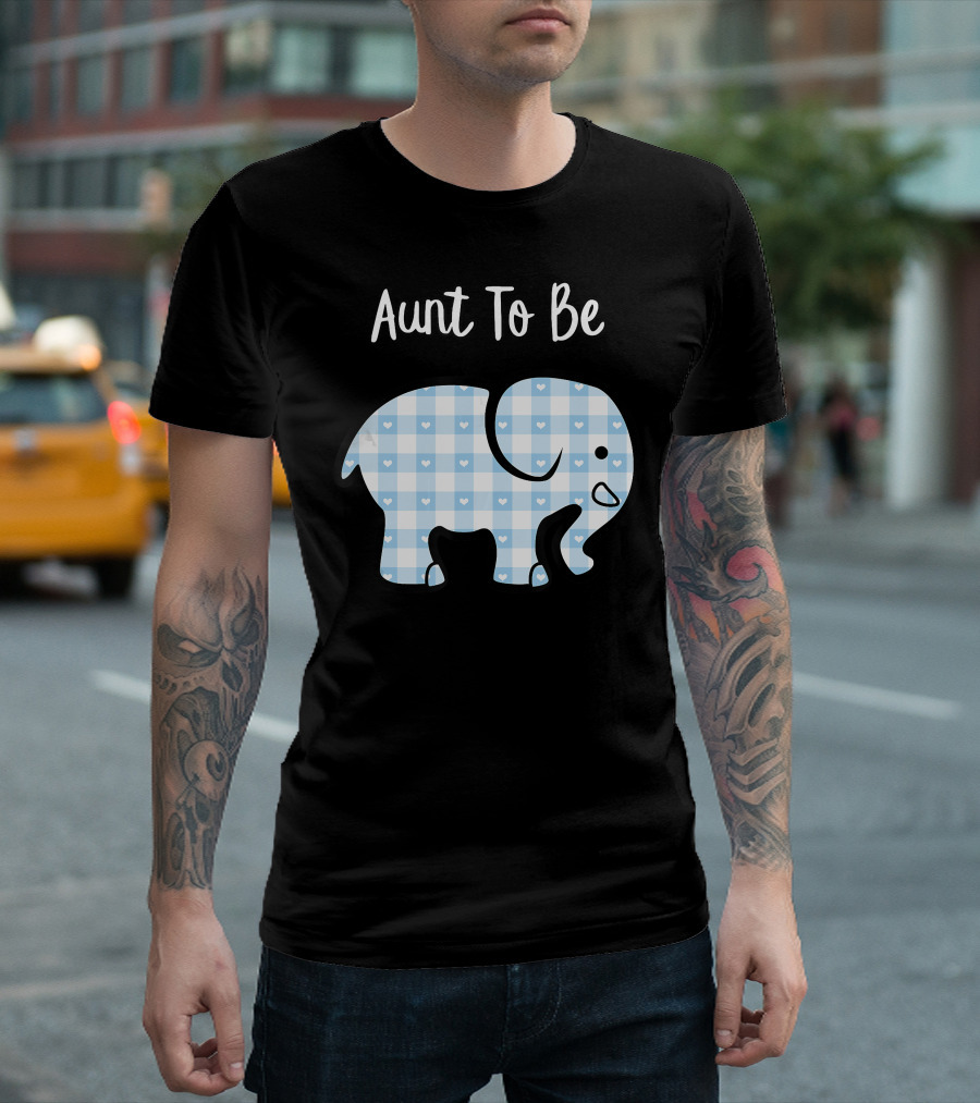 Aunt To Be Blue Plaid Elephant Boy Baby Shower T-Shirt