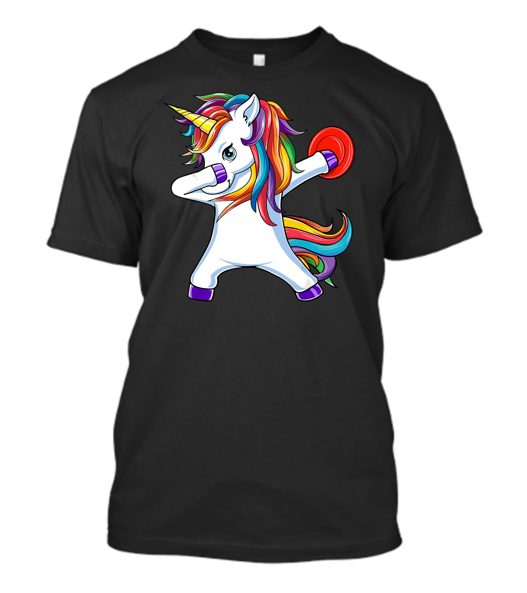 Dabbing Unicorn Funny Rainbow Disc Golf Player T-Shirt