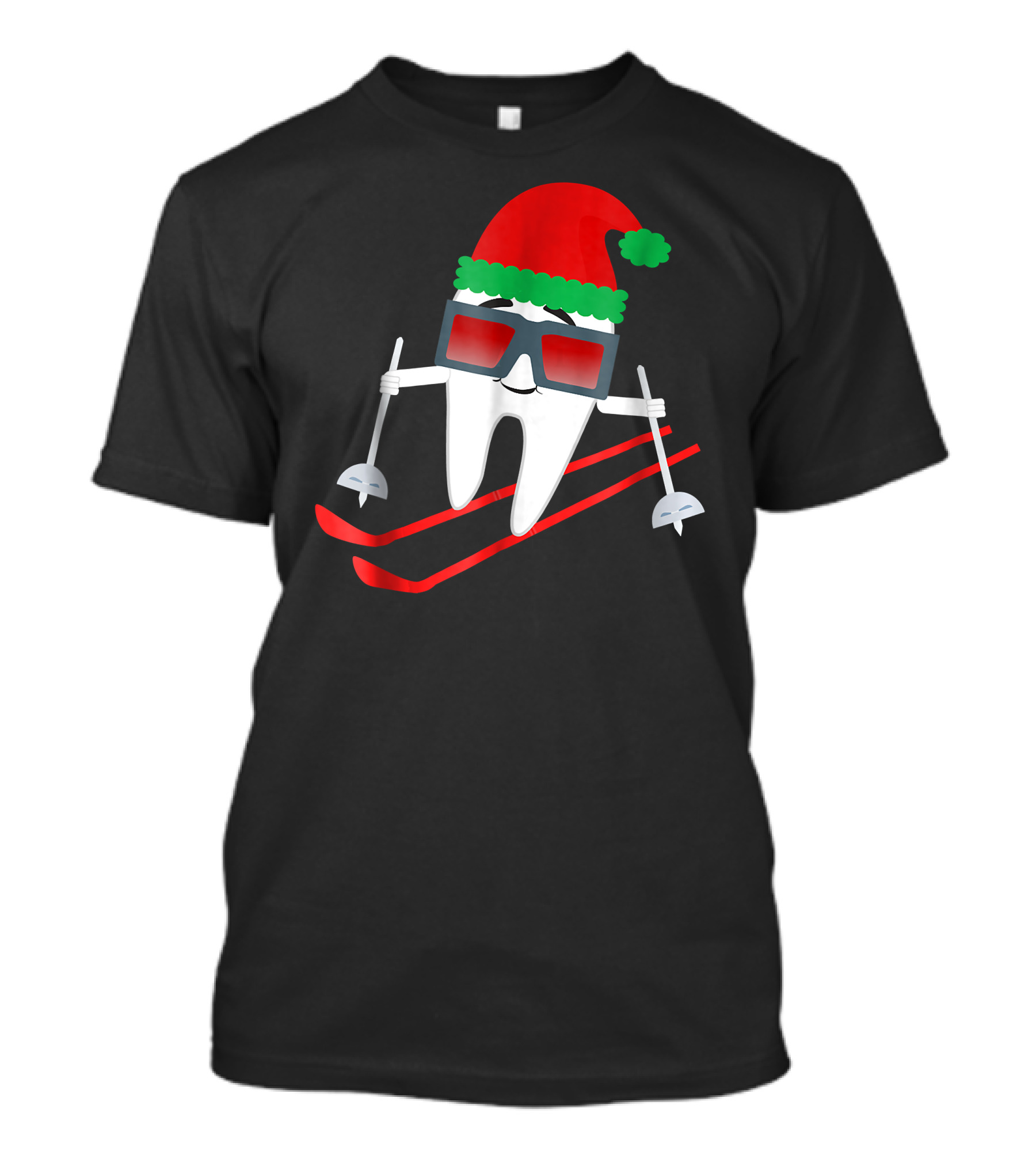 Dental Tooth Skiing Santa Hat Fun T-Shirt