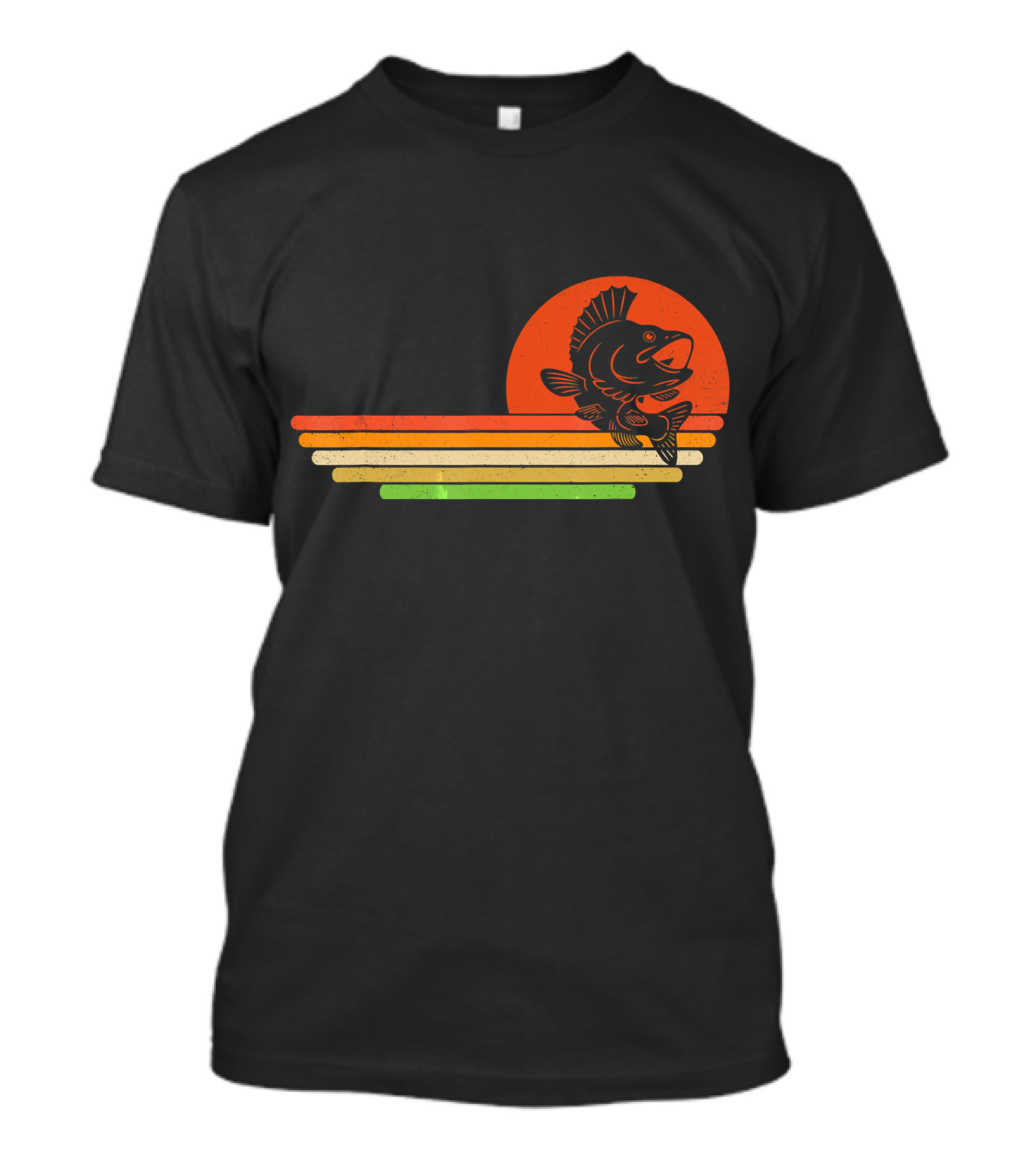 Distressed Sunset Fish Retro Vintage Stripes T-Shirt