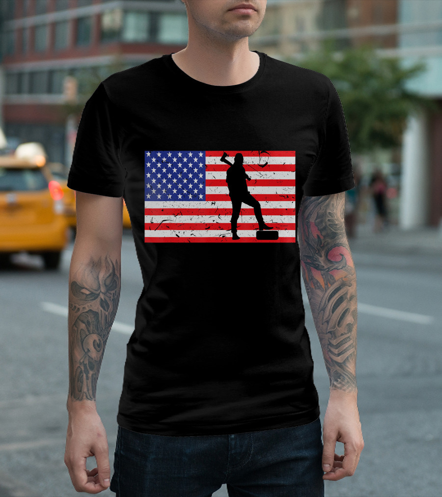 Distressed USA American Flag Lumberjack T-Shirt