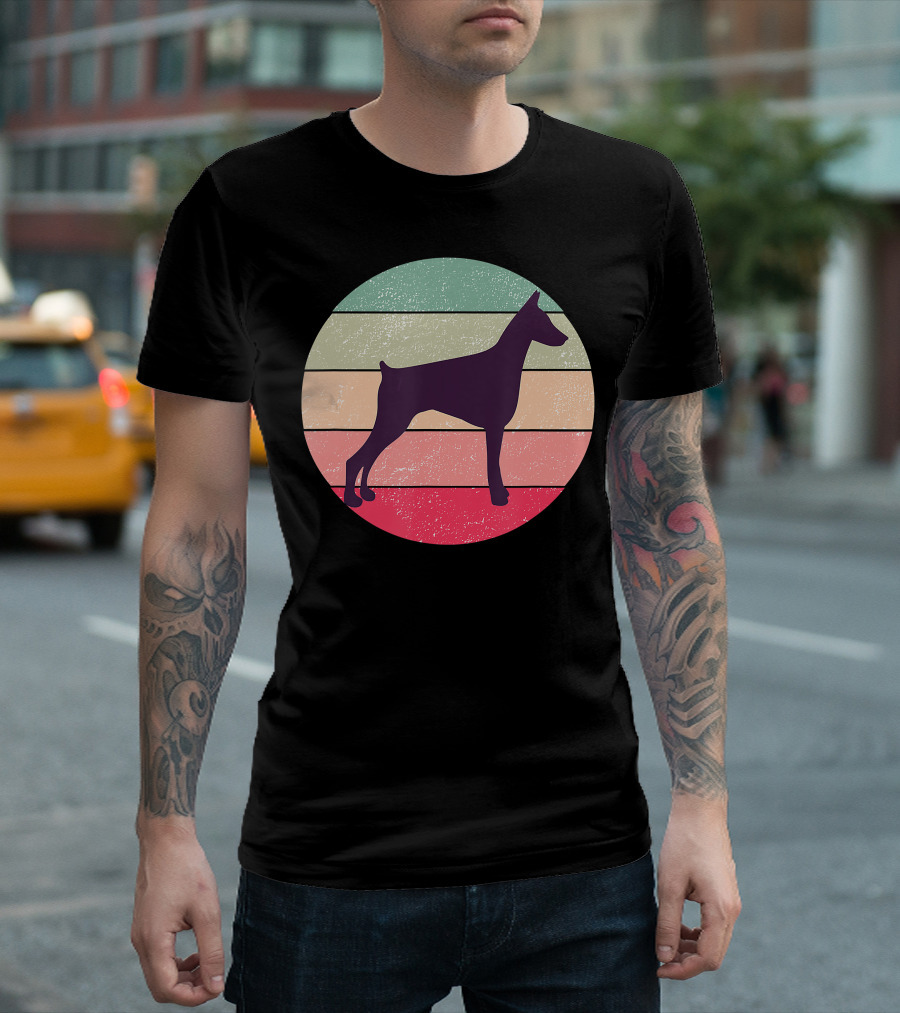 Doberman Pinscher Vintage Stripes Retro Circle T-Shirt
