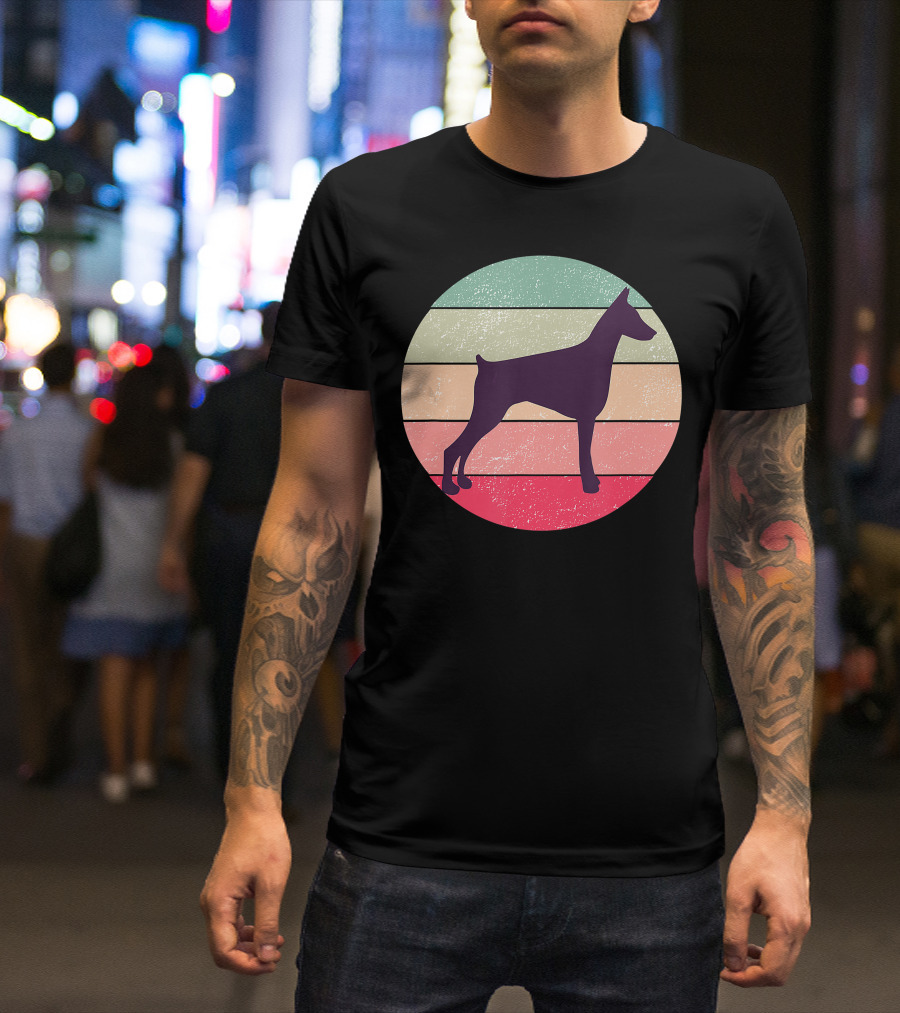 Doberman Pinscher Vintage Stripes Retro Circle T-Shirt