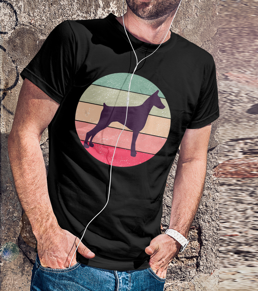 Doberman Pinscher Vintage Stripes Retro Circle T-Shirt