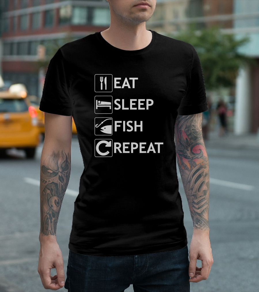 Eat Sleep Fish Repeat Funny Fishing Cycle Icons T-Shirt