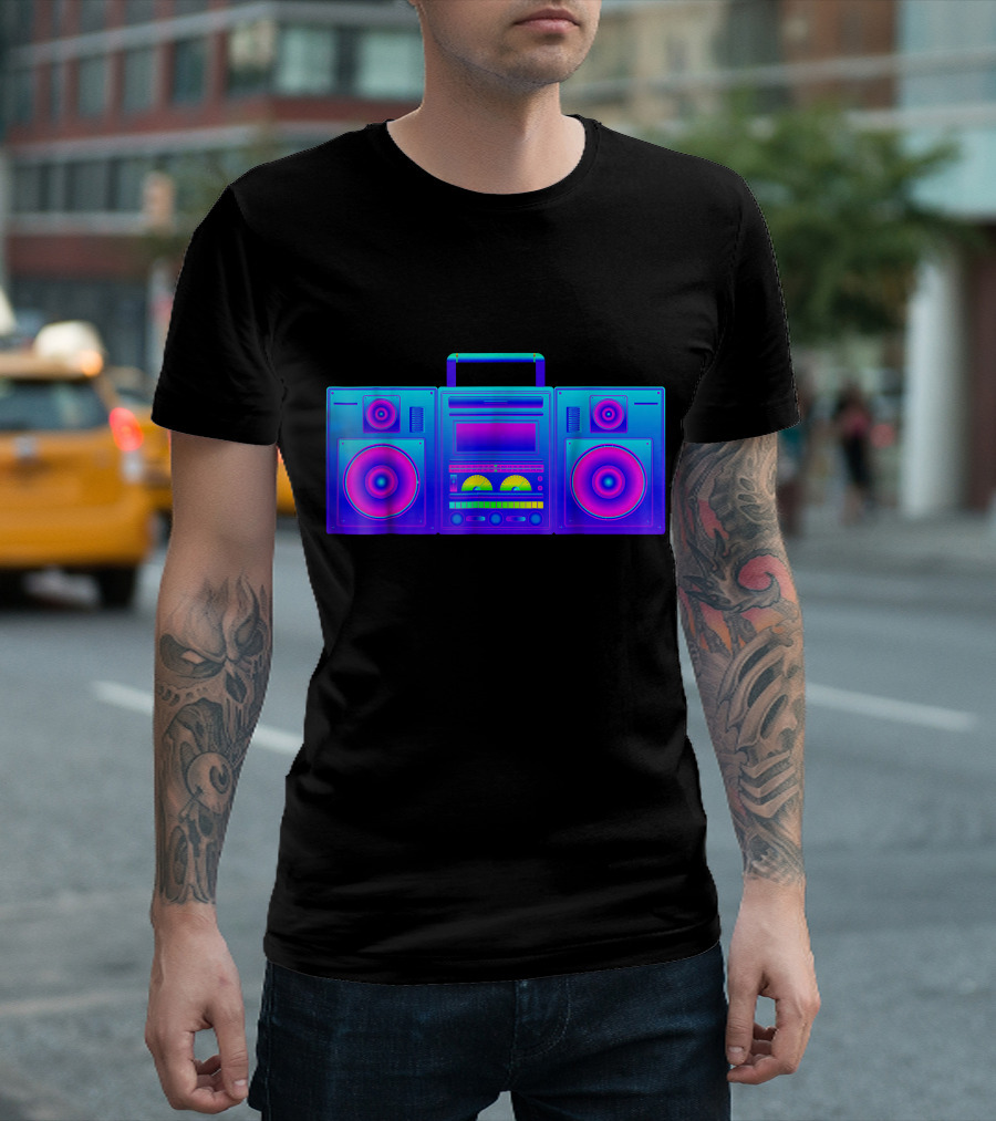 Psychedelic Rainbow Neon EDM Boombox Trippy Hip Hop Rave T-Shirt