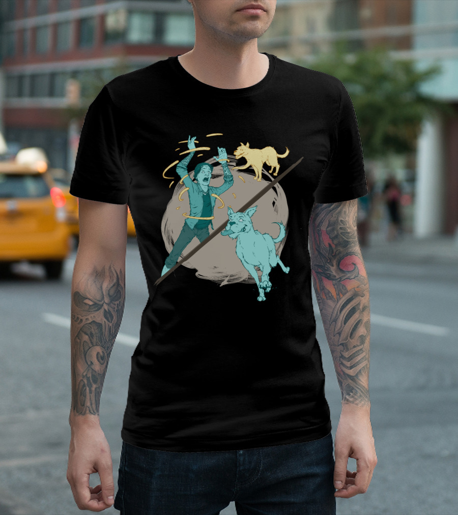 Dogs In Action With Human On Dark Canvas T-Shirt