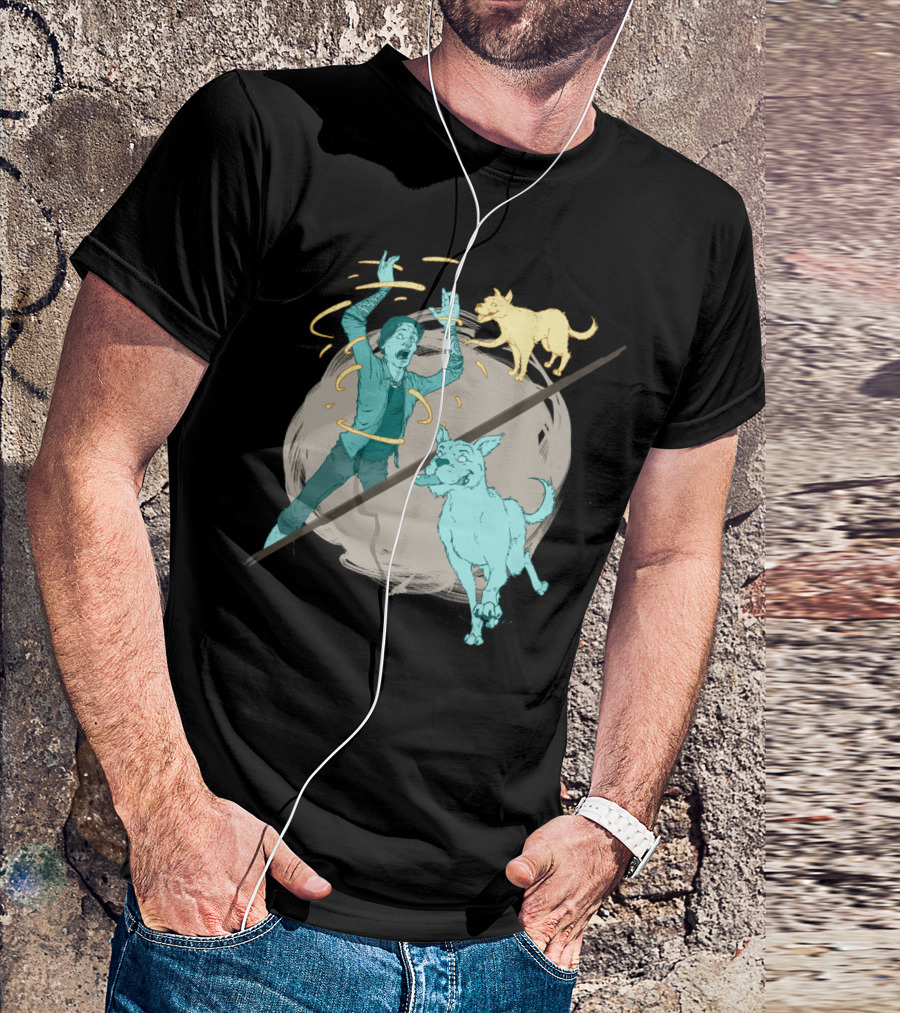 Dogs In Action With Human On Dark Canvas T-Shirt