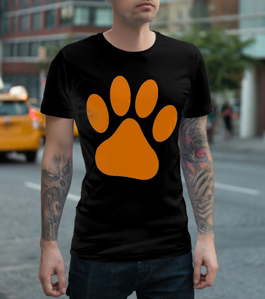 Orange Dog Paw Print T-Shirt