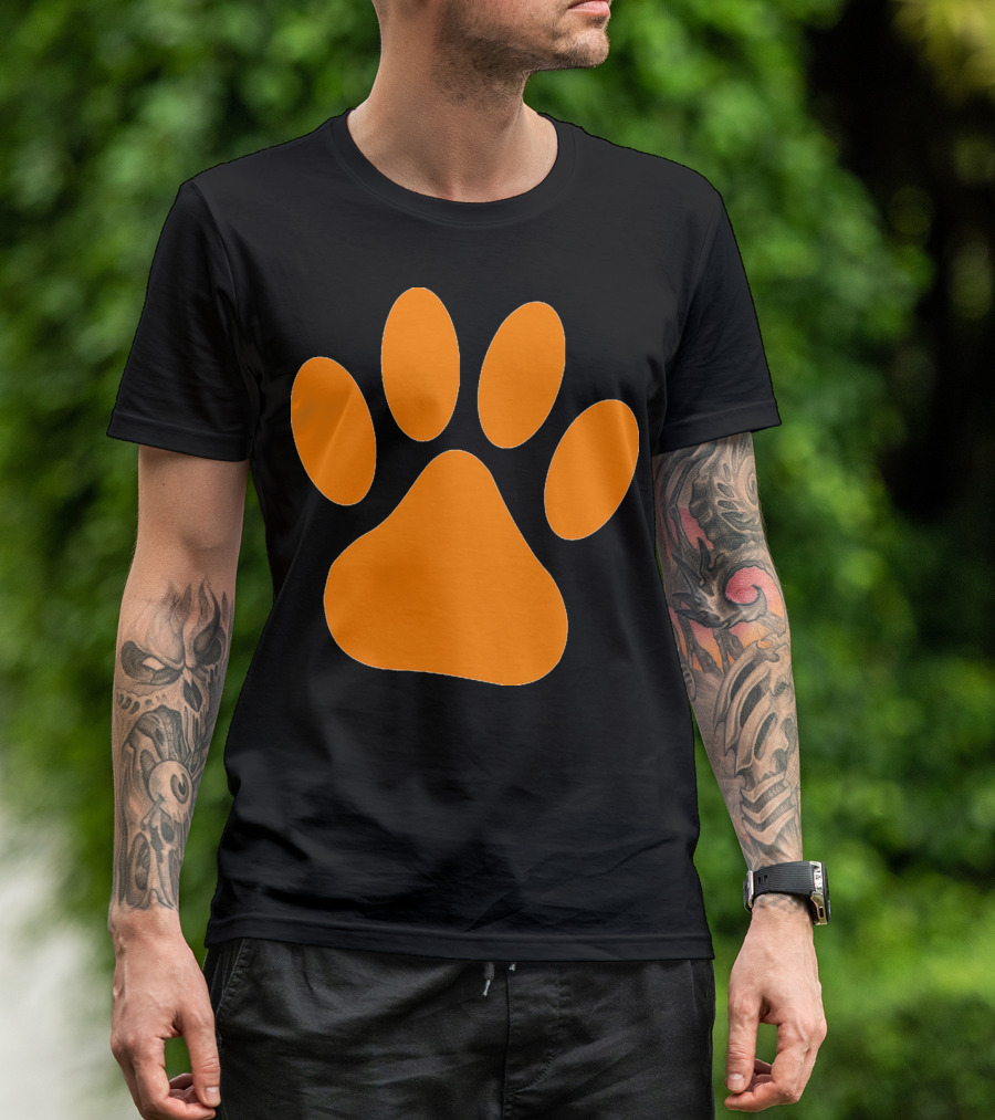 Orange Dog Paw Print T-Shirt