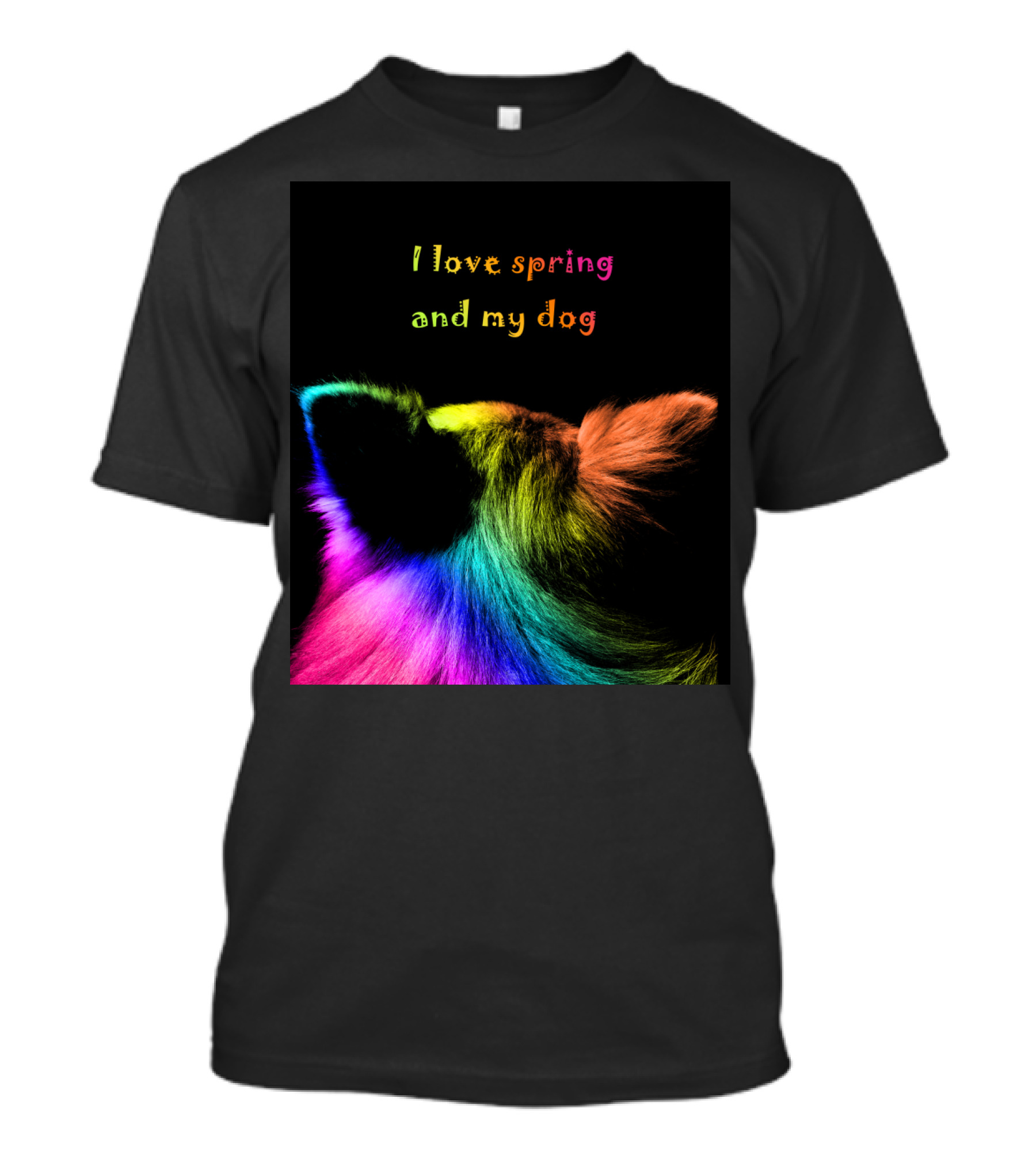 Multicolored Dog Ears And Text - I Love Spring And My Dog T-Shirt