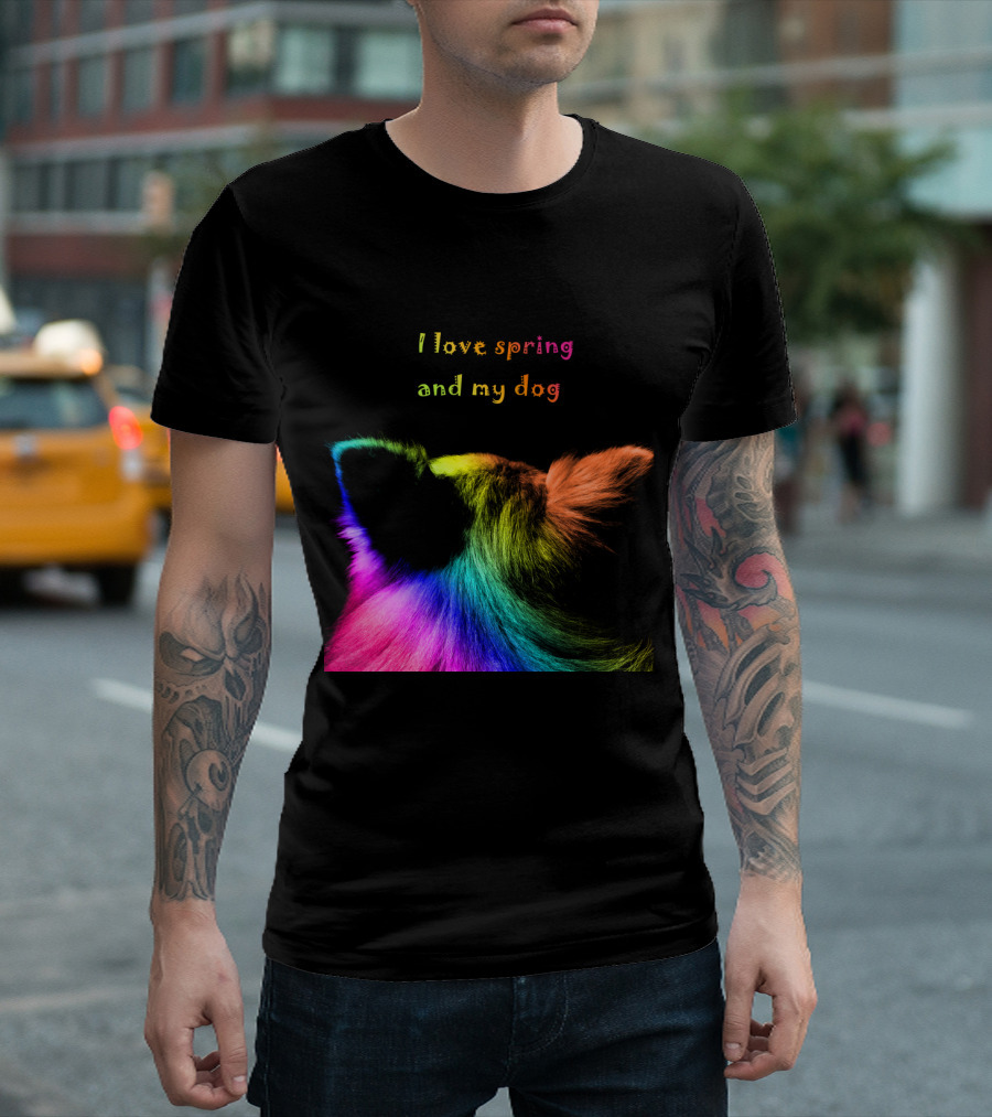 Multicolored Dog Ears And Text - I Love Spring And My Dog T-Shirt
