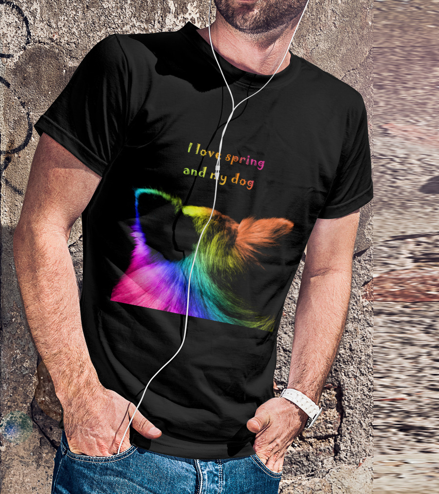 Multicolored Dog Ears And Text - I Love Spring And My Dog T-Shirt