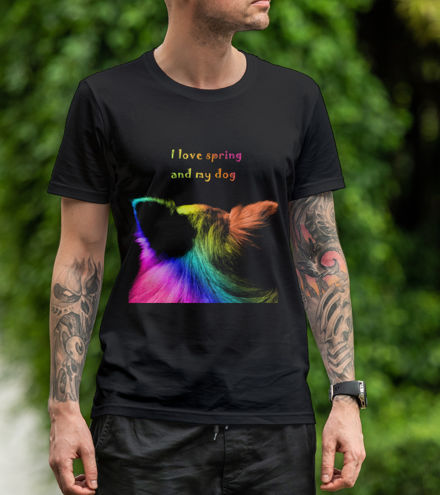 Multicolored Dog Ears And Text - I Love Spring And My Dog T-Shirt