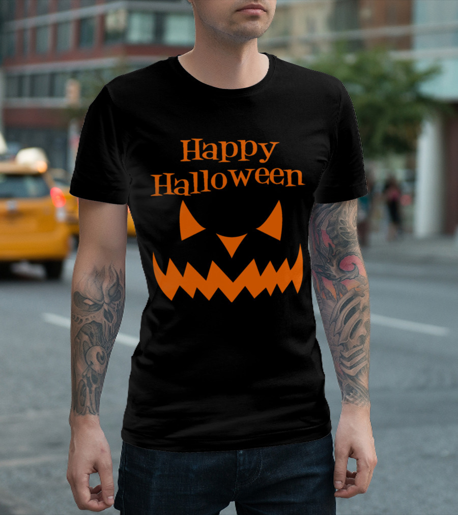Happy Halloween Evil Pumpkin Smile Orange Face T-Shirt