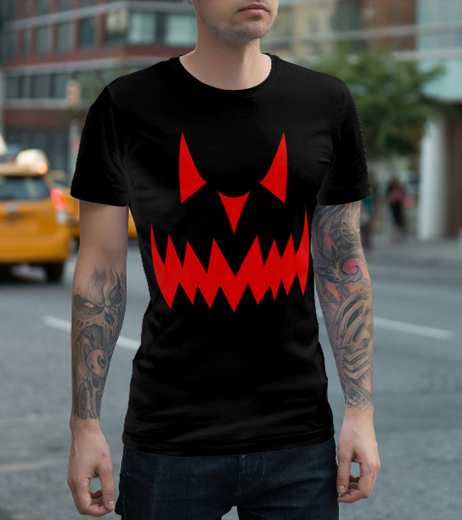 Happy Halloween Evil Pumpkin Smile Red Spooky Jack-O'-Lantern Face T-Shirt