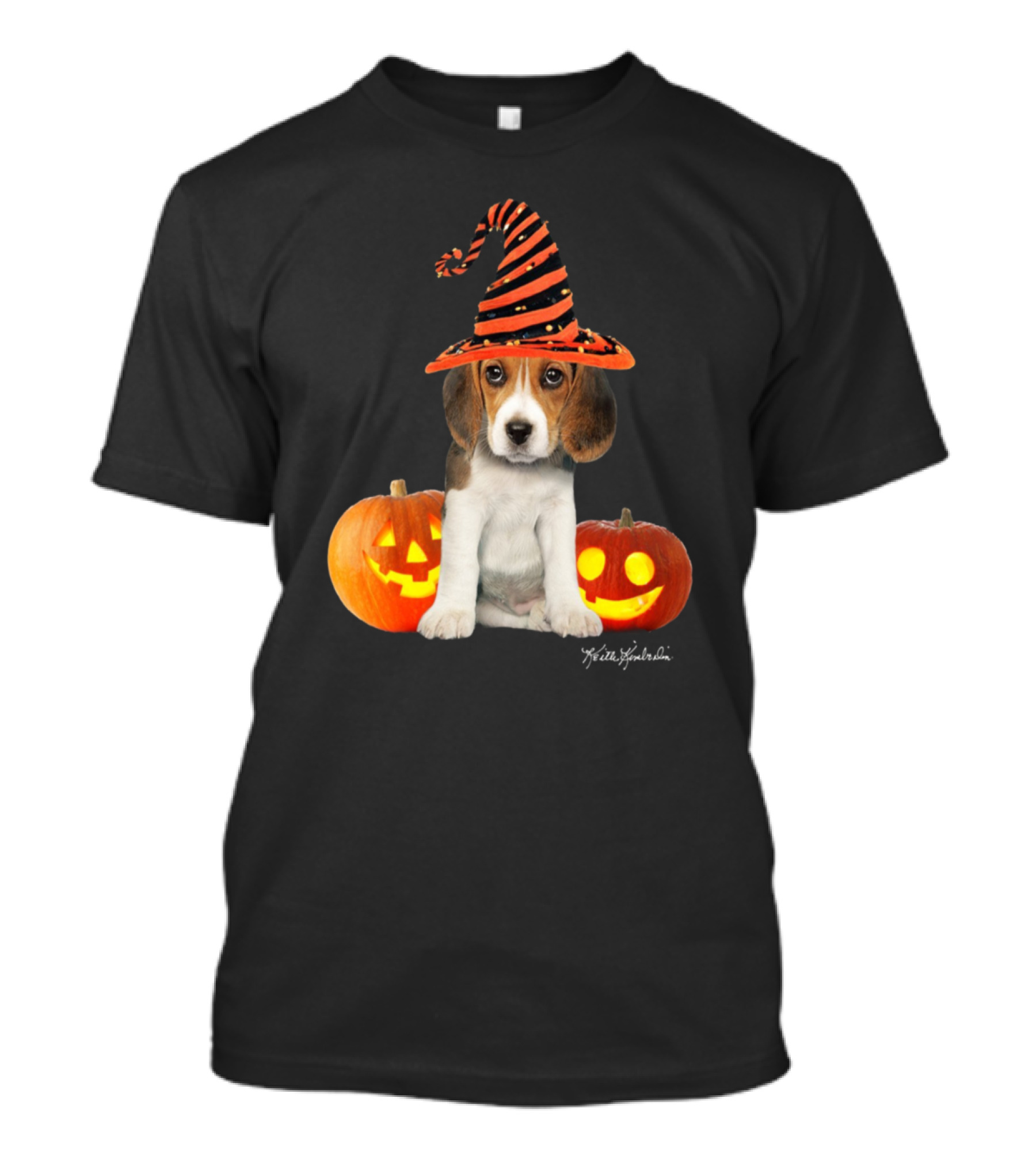 Keith Kimberlin Halloween Beagle Puppy In Witch Hat With Pumpkins T-Shirt