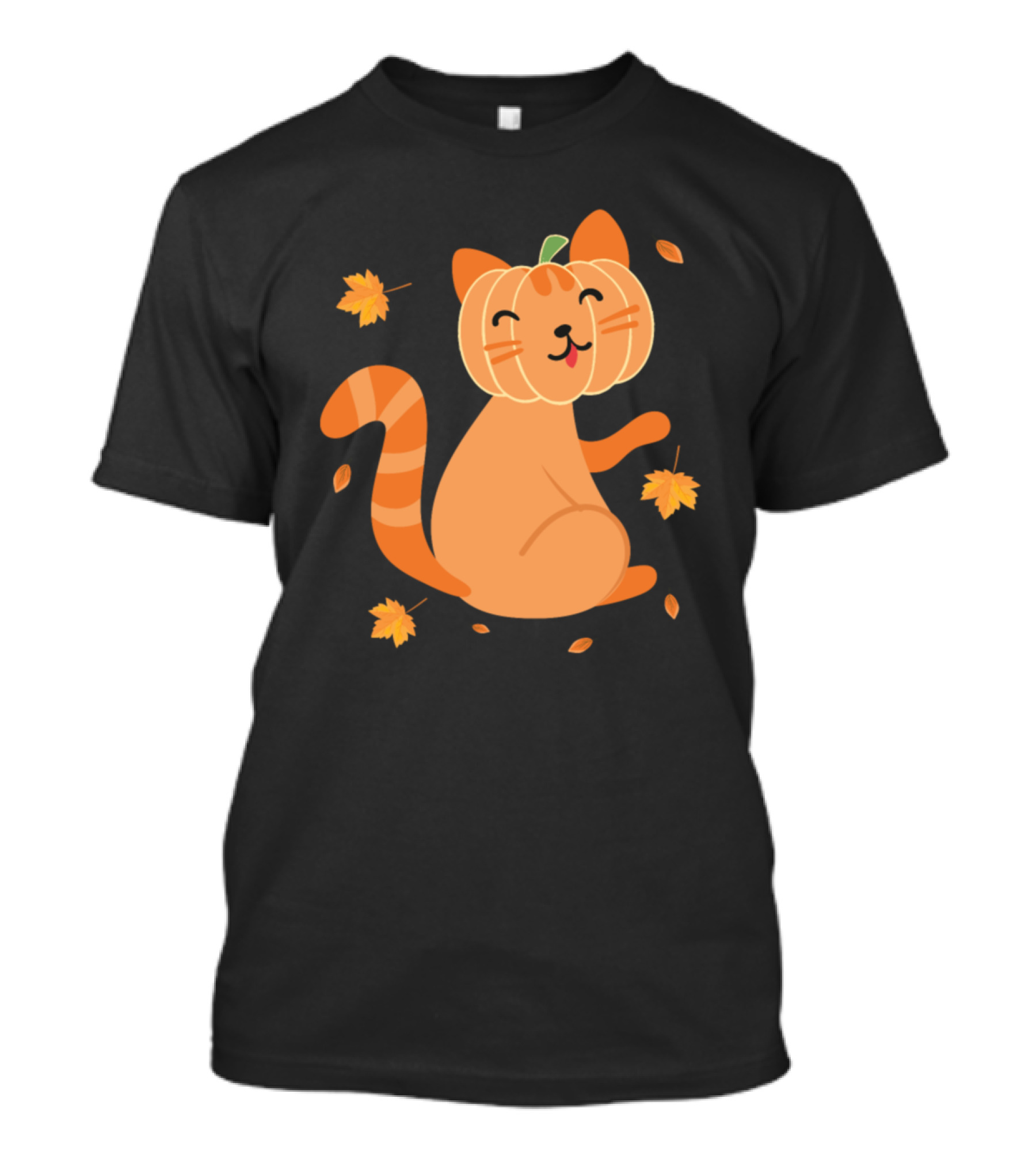 Cat Jack O' Lantern Pumpkin Funny Halloween Leaves T-Shirt
