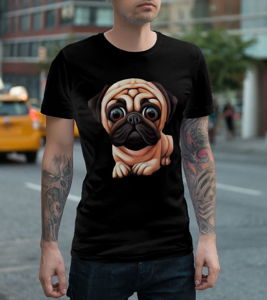 Adorable Pug Puppy Illustration in Cute Small Dog T-Shirt