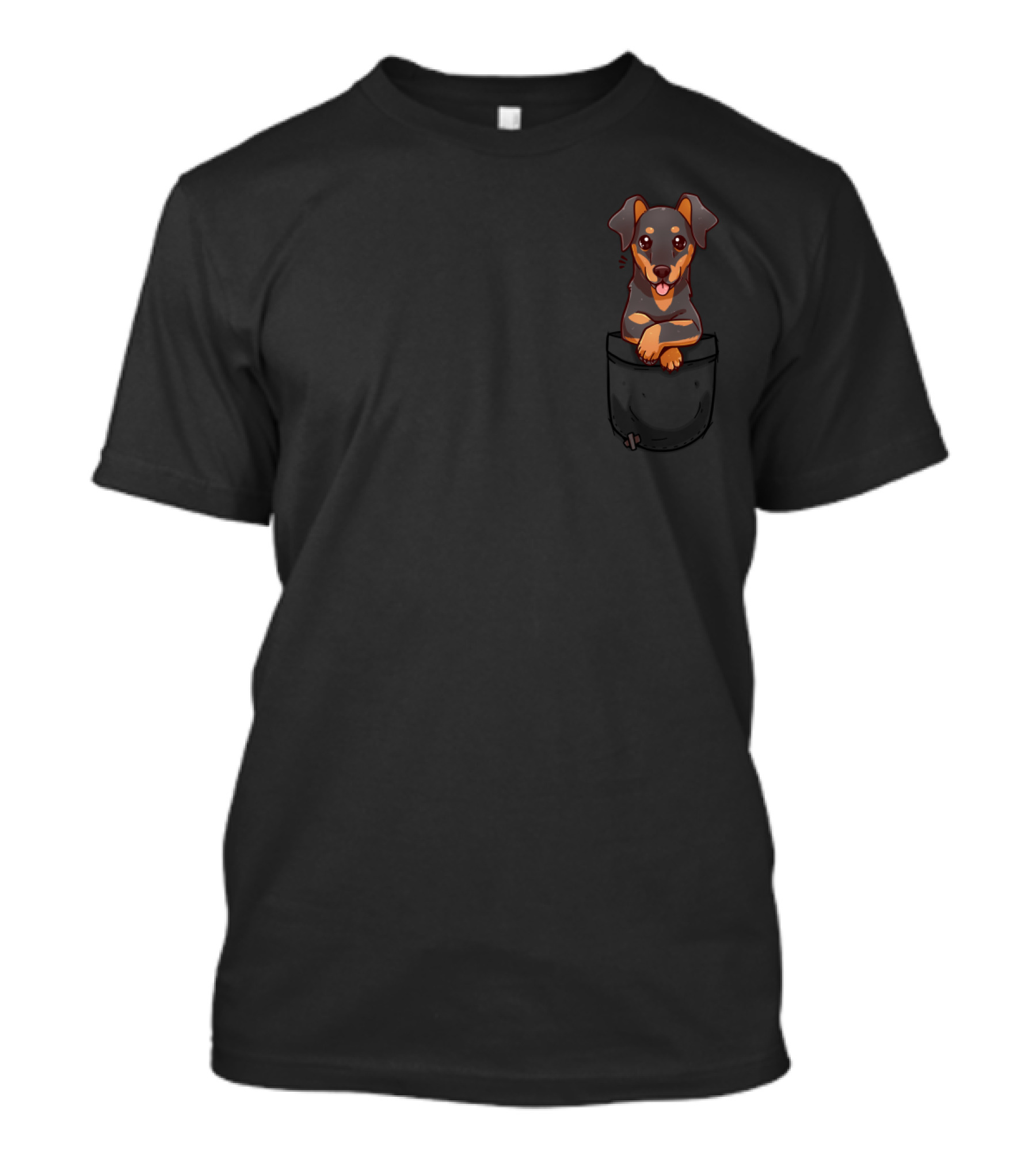 Pocket Cute Dobermann Dog Illustration Whimsical Cartoon T-Shirt