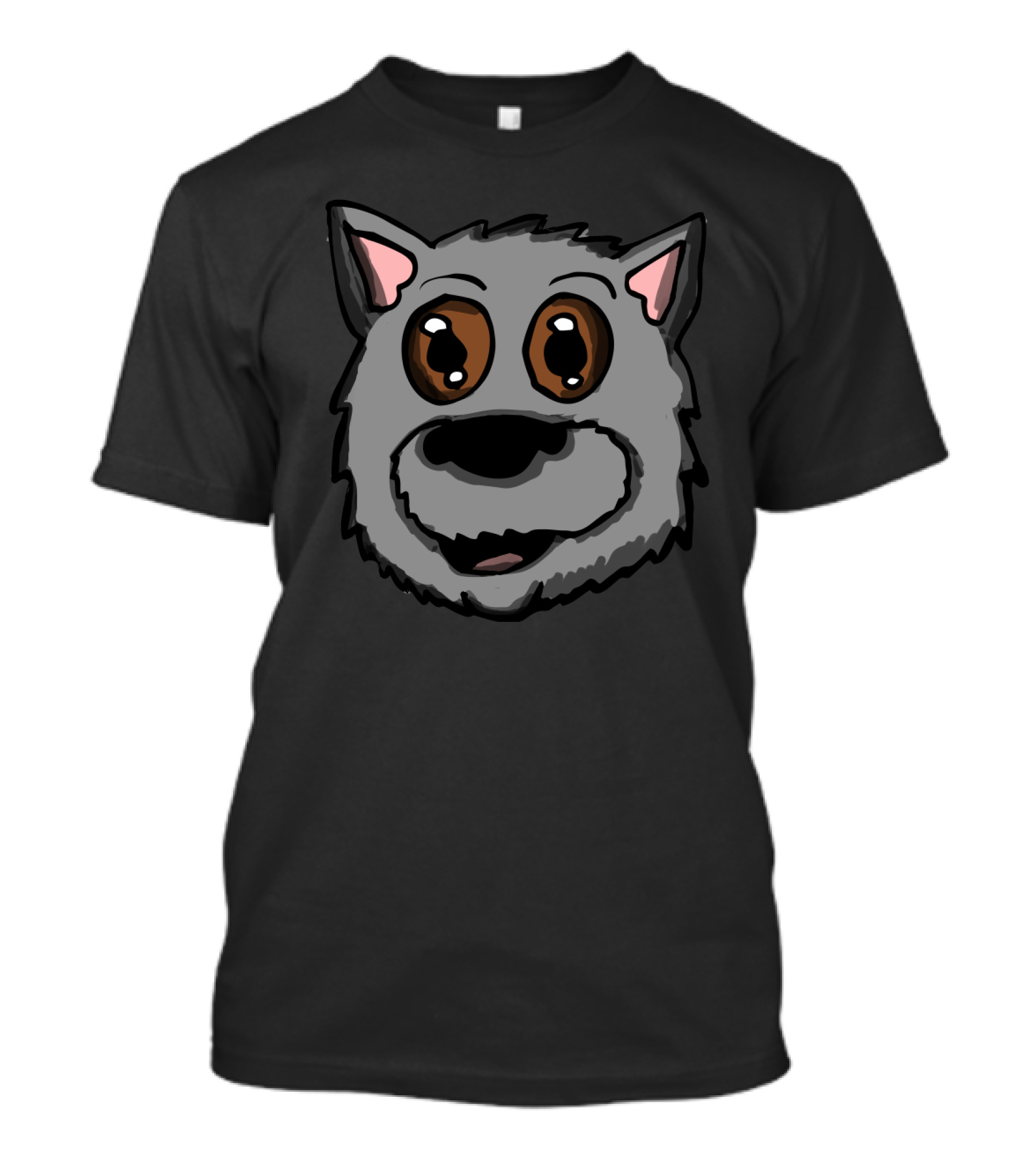 Scottish Dog Head Cartoon Style Gray Canine Face With Big Eyes T-Shirt