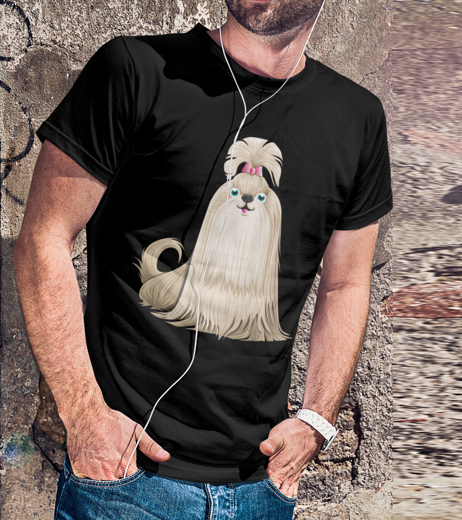 Shih Tzu Dog With Pink Bow And Long Flowing Fur T-Shirt