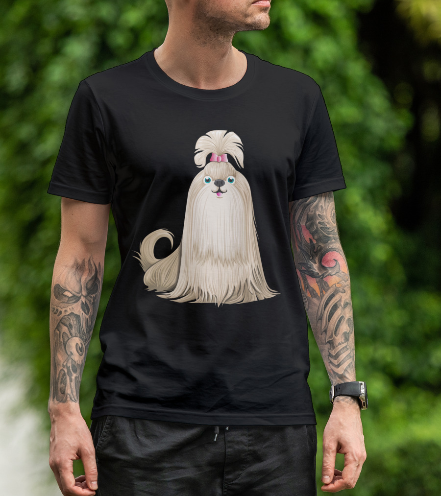 Shih Tzu Dog With Pink Bow And Long Flowing Fur T-Shirt