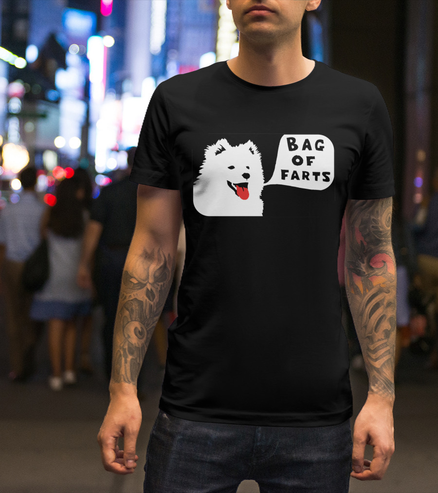 Bag Of Farts White Dog Black Frame T-Shirt