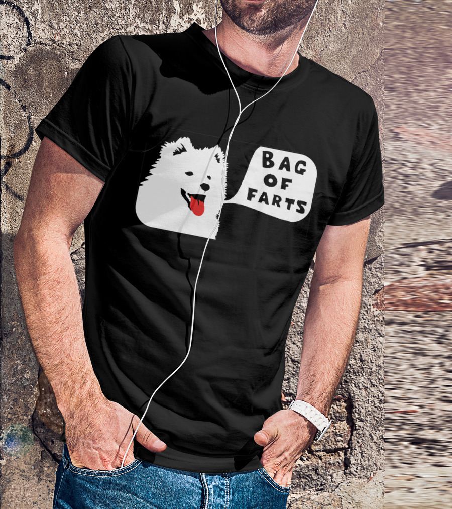 Bag Of Farts White Dog Black Frame T-Shirt