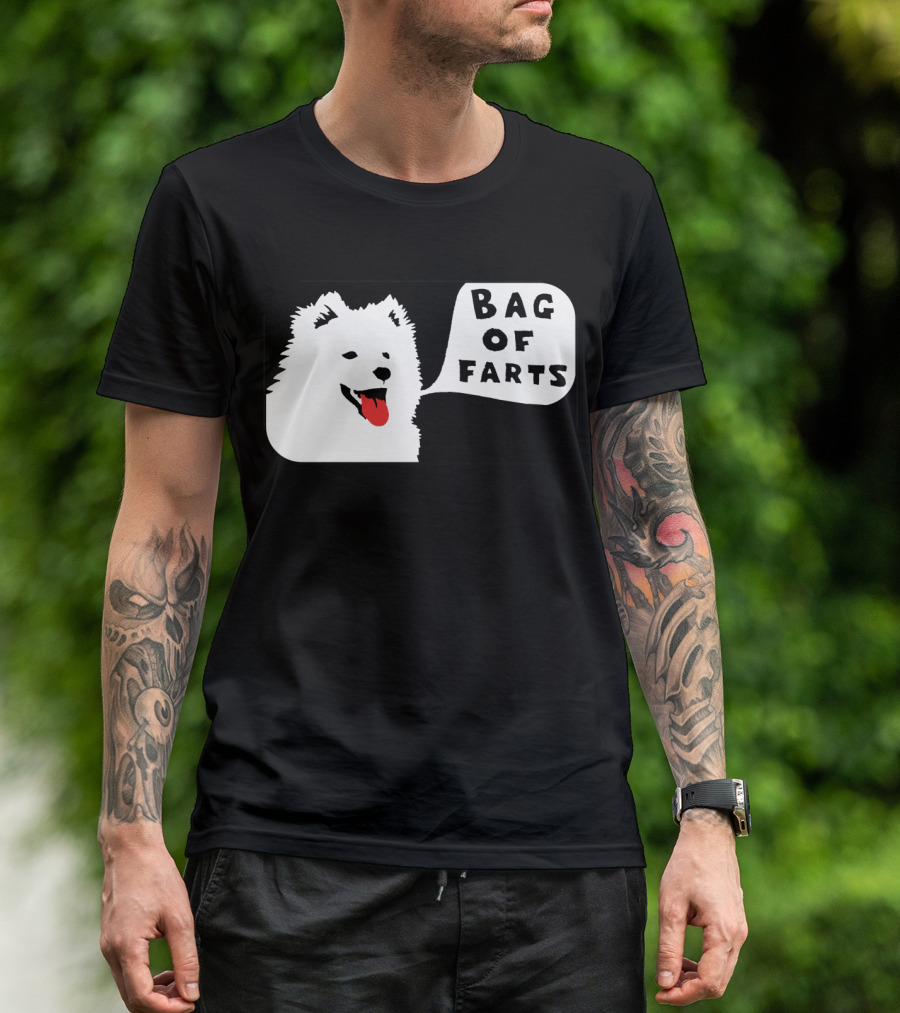 Bag Of Farts White Dog Black Frame T-Shirt