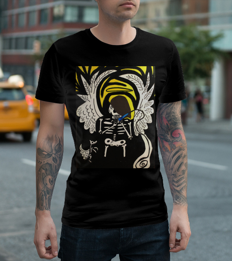 Tony Johnson And His Dog Ace Surreal Skeleton With Angel Wings And Halo T-Shirt