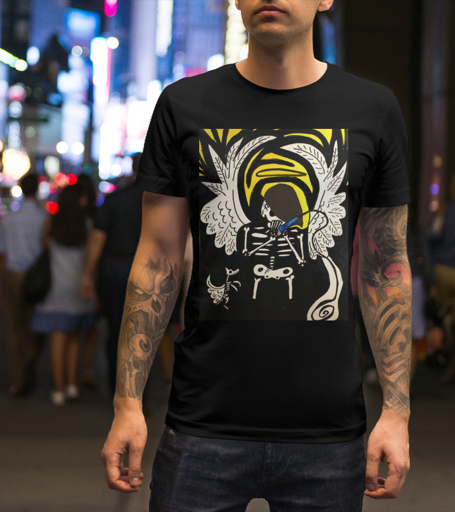 Tony Johnson And His Dog Ace Surreal Skeleton With Angel Wings And Halo T-Shirt