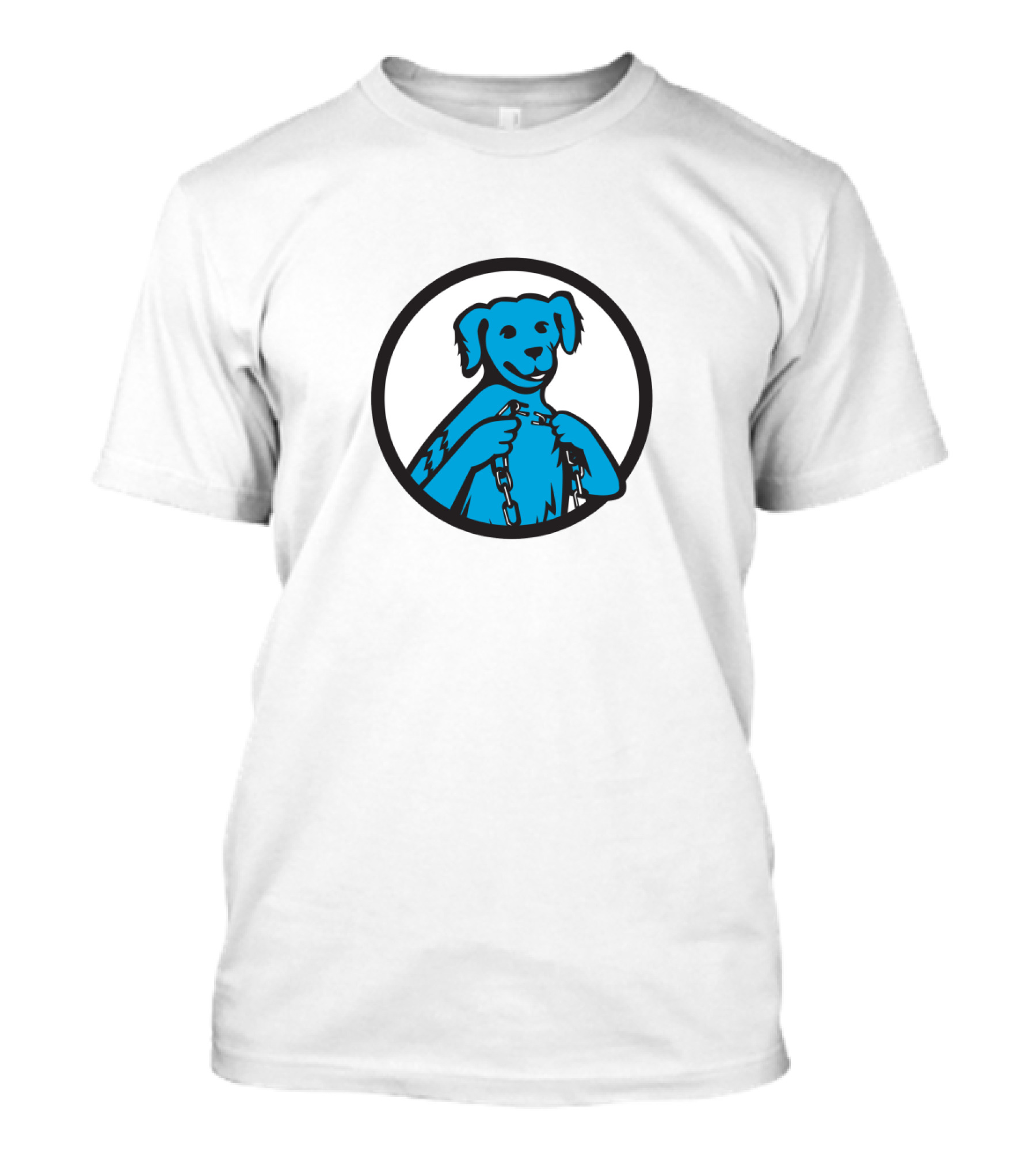 Blue Merle Dog Mascot Holding Broken Chain T-Shirt