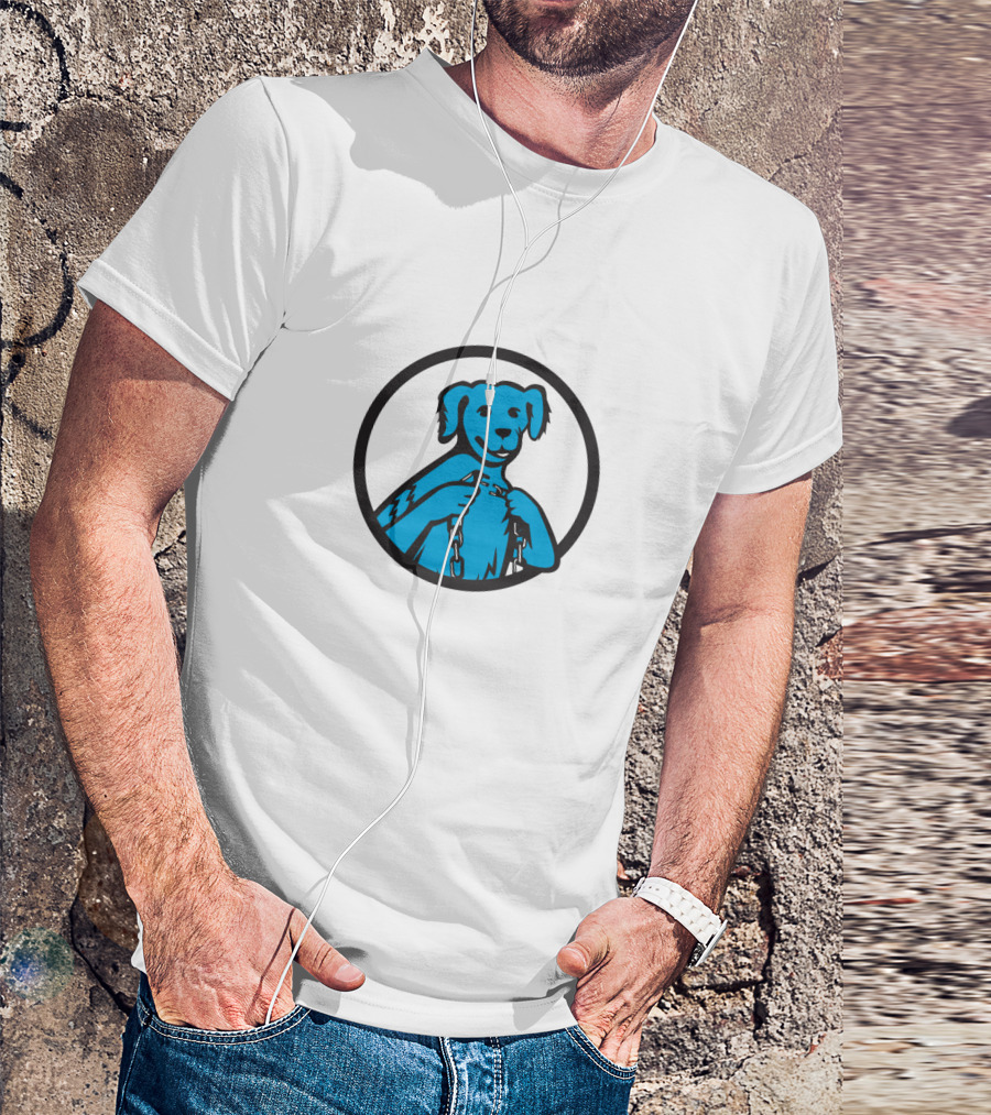 Blue Merle Dog Mascot Holding Broken Chain T-Shirt