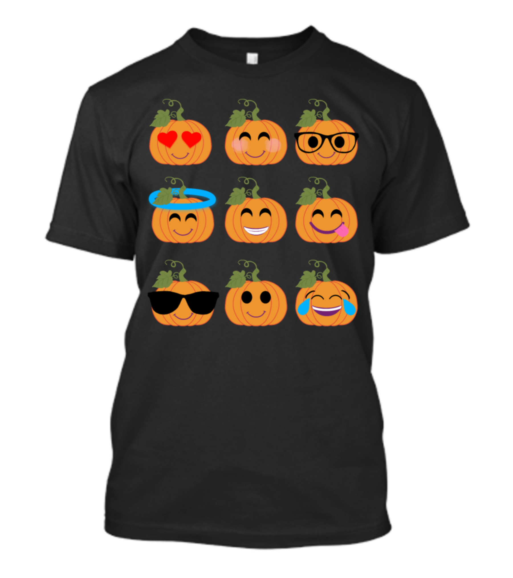 Halloween Cute Pumpkin Emoticons Heart Eyes, Glasses, Halo, Laughing, Sunglasses, Crying T-Shirt
