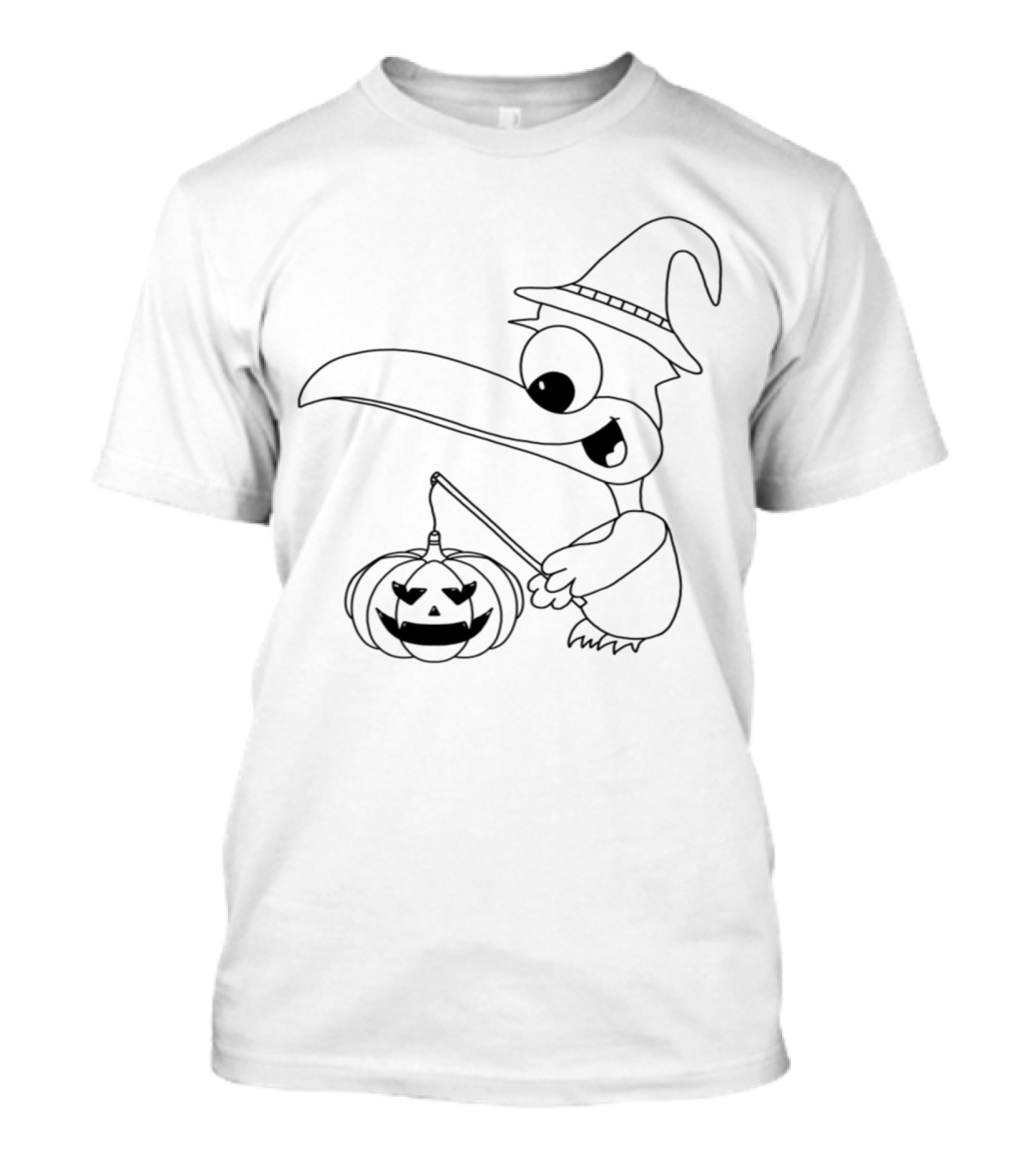 Cute Seagull With Witch Hat And Pumpkin Lantern Halloween T-Shirt